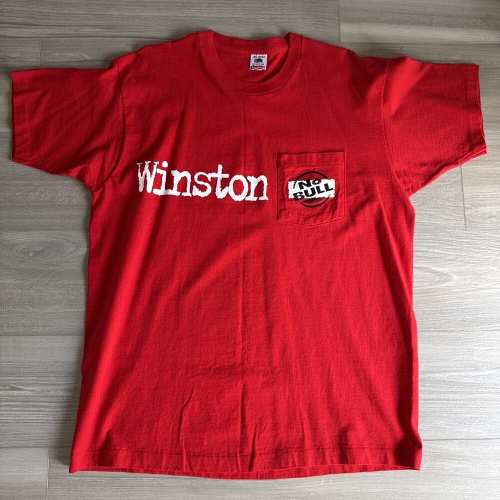 VINTAGE Men's Winston Shirt XL Red Black No Bull Cigarette newport marlboro 90s‎